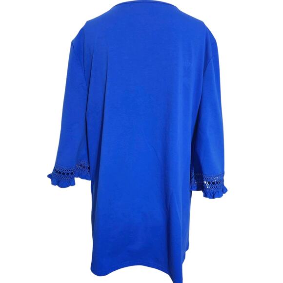 Calessa Women's Tunic Blue Embroidered Shirt Large 3/4 Sleeves Bohemian Top NEW - Picture 6 of 9